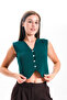 Women's V-Neck Buttoned Summer Crop Knitwear Vest - 2