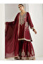 Embroidered V-Neck Kurta and Sharara with Dupatta Set - 3