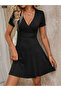 Women's Short Sleeve Double Breasted Neck A-Line Thick Twill Camisole Dress - 4