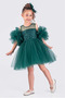 Girl's Evening Dress with Pompom Sleeves and Sequined Tutu