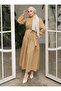 Elastic Waist Gathered Front Belted Dress - Biscuit - Sahra Butique - 5