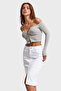 Women's White Color Erica Midi Length High Waist Slit Jean Skirt - 6