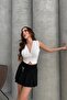 Button Detail V-Neck Crop Blouse White Rb2800 - 2