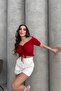 Madonna Collar Off Shoulder Front Shirred Crop Blouse Red Rb2801 - 4