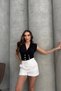 Double Breasted Collar Button Detailed Padded Blouse Black Rb2802 - 2