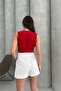 Button Detail V-Neck Crop Blouse Red Rb2800 - 7