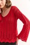 Women's Red Spanish Sleeve Geometric Detailed Cotton Knitwear Blouse Blz-19002340 - 6