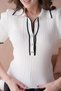 Women's Polo Neck Buttoned Ribbed Short Sleeve Knitwear Blouse - 6
