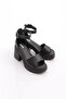 Women's Single Strap Thick Sole Heeled Shoes Black 27343138 - 2
