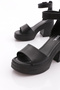 Women's Single Strap Thick Sole Heeled Shoes Black 27343138 - 4