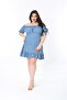 Women's Plus Size Blue Washed Denim Fabric Dress with Ruffled Hem and Off-The-Shoulder 65N38922 - 7