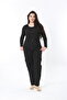 Women's Large Size Black Washed Gabardine Fabric High Waist Cargo Pocket Pants 65N38903 - 7