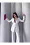 Women's Two-Piece Belt Detail Jacket Palazzo Pants Premium Suit - 4
