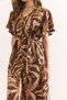 Women's Camel Brown V-Neck Belted Woven Mini Shirt Dress Elb-19002380 - 5