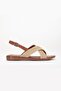 Women's Flat Heeled Sandals Beige Straw Cross Strap - 3