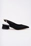 Women's Black Suede Stylish Buckle Short Heeled Shoes - 5