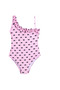 Girl's Ruffled Thin Strap One Shoulder Powder Pink Color Swimsuit - 3