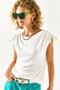 Women's Ecru Shoulder Gathered Flowy Knitted Viscose Blouse BLZ-19002361 - 3