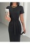 Crew Neck Short Sleeve Waist Tie Detailed Tight Midi Length Modal Dress - 2