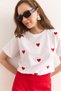 Women's White Heart Embroidered Cotton Regular Fit T-Shirt Tsh-19000864 - 5