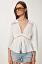 Seasonal Linen Blouse with Lace Stripe Bone Lns0044 - 3