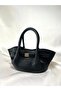 Black Women's Handbag and Shoulder Bag with Drawstring Lock Detail and Adjustable Strap - 4
