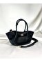 Black Women's Handbag and Shoulder Bag with Drawstring Lock Detail and Adjustable Strap - 6