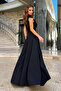 Women's Strappy Off Shoulder Double Breasted Neck Long Slit Crepe Dress - 3