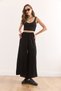 Women's Black Waist Thick Banded Flowy Skirt Pants Pnt-19000330 - 3
