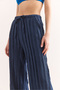Women's Indigo Textured Elastic Waist Pocket Draped Pants Pnt-19000333 - 5