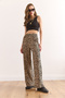 Women's Stone Waist Elastic High Waist Draped Leopard Pants Pnt-19000335 - 3