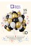 15 Pieces Black - White - Transparent Balloon with Confetti, Metallic Gold Balloon Quality Balloon Set