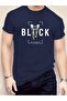 The Black Printed Single Jersey Navy Blue T-Shirt - Oversize Crew Neck T-Shirt