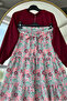 Women's Cherry Floral Layered Skirt Blouse Belted Double Set - 3