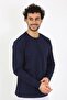 Fashion Stripe Men's O-Neck Long Sleeve Navy Blue Undershirt 6590