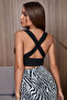 Night women's black criss-cross back detail chic crop top bustier - 2