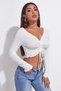 Women's White Long Sleeve Frosting Lace Detailed Crop Top Blouse - 3