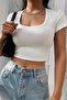 Women's White Half Sleeve Straight Collar Crop Top Blouse - 6