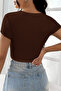 Night Women's Brown Half Sleeve Plain Collar Crop Top Blouse - 2