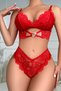 Women's Red Heart Buckle Cross Rubber Detailed Lace Underwear Set - 5
