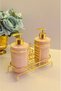 Set of 2 Liquid Soap Dispensers with Gold Color Detail, Sponge Holder and Stand - 4