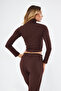 Ribbed Soft Touch Turtleneck Blouse Brown - 5