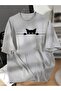 Cute Cat and Moon Printed Oversize Casual Boyfriend T-Shirt 5