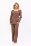 Square Collar Jacket & Wide Leg Trousers - Brown - 1075520