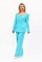 Square Collar Jacket & Wide Leg Trousers-Turquoise - 1075520