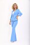 V-Neck Short Jacket & Flared Pants Set - Sky Blue - 1016530