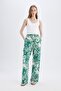 Patterned Pocket High Waist Wide Leg Long Length Viscose Trousers J8739Az24Sm - 4