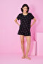 Black Pink Flower Printed Crew Neck Knitted Shorts Set - 2