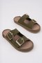 Women's Green Orthopedic Sole Double Buckle Straw Slippers - 6
