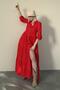 Red Buttoned Polka Dot Long Dress Mg2404